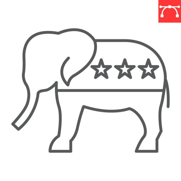 Republican elephant line icon Republican elephant line icon, election and politician, republican elephant vector icon, vector graphics, editable stroke outline sign, eps 10. republican elephant logo stock illustrations