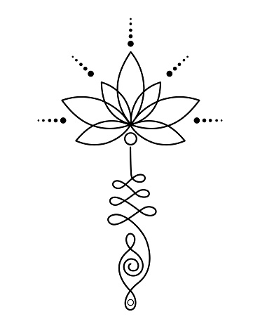Lotus with unalome tatto. Vector illustration.