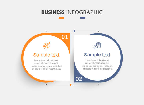Vector infographic template with icons and 2 options or steps Vector infographic template with icons and 2 options or steps. Can be used for process diagram, presentations, workflow layout, flow chart, info graph two objects stock illustrations