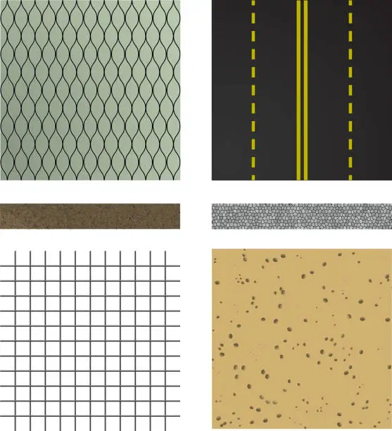 Vector illustration of set of asphalt road textures