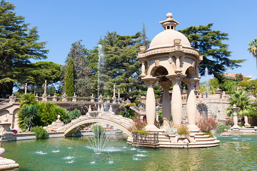 Imperia, Italy - 14 August 2023: Villa Grock - Grock's Italian mansion with garden, fountain, beautiful summer