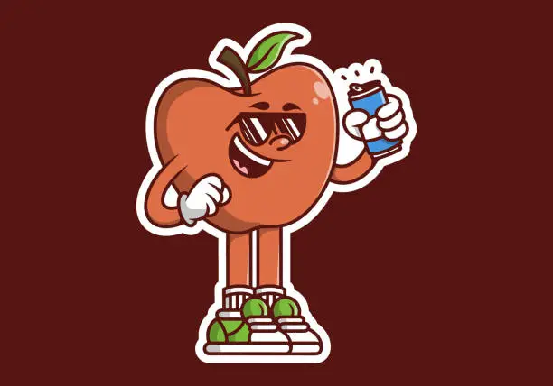 Vector illustration of Character illustration of apple holding a beer can