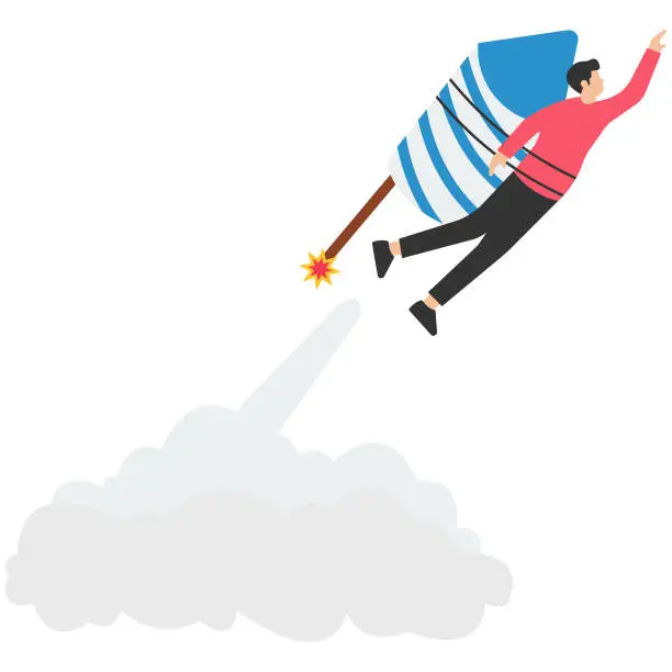 Vector illustration of Business takeoff, Start a new job or boost growing speed to success, ambition, Leadership or innovation for advantage, Rocket booster takeoff, Fast flying to new challenge