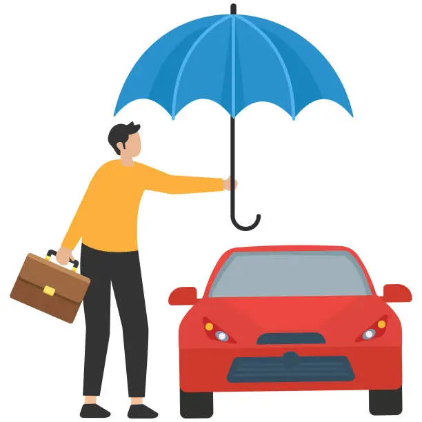 Vector illustration of Car insurance or automobile protection, Vehicle safety guard or assurance cover for transportation accidents, security shield, Hand gently cover car metaphor of car insurance