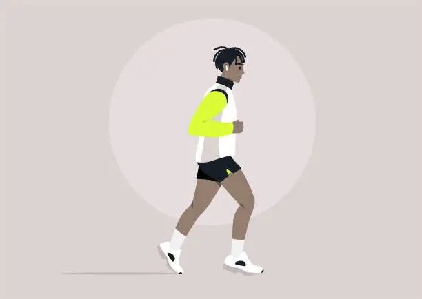 Vector illustration of Urban joggers Morning Stride in Minimalist Style, A stylized runner takes a brisk jog in a serene setting