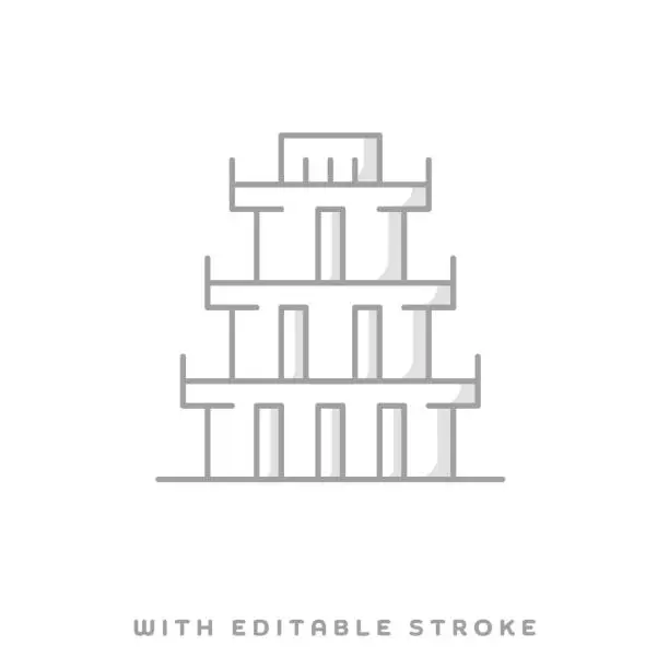 Vector illustration of Temple Complex Line Icon with Shadow and Editable Stroke