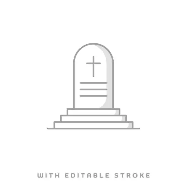 Vector illustration of Ancient Headstone Line Icon with Shadow and Editable Stroke