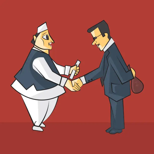 Vector illustration of Indian politician meet with business man vector illustration.