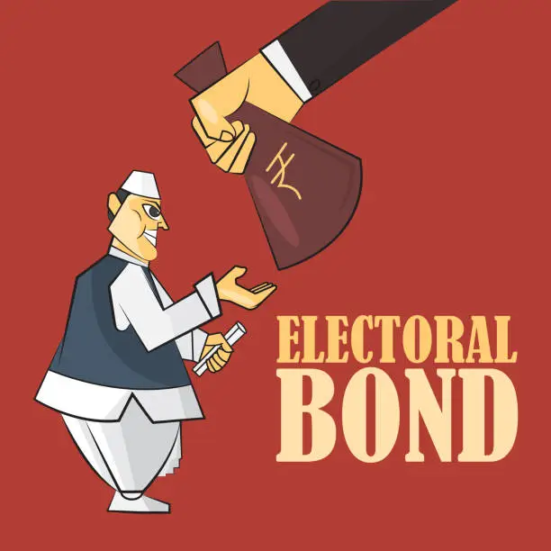 Vector illustration of Indian politician with electoral bond imaginary vector character.