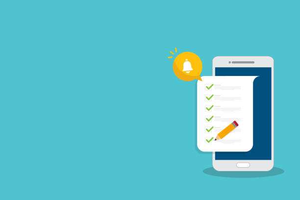 istock Check list document on smartphone, smartphone with paper check list and to do list with checkboxes, concept of survey, online quiz, completed things or done test, feedback. 2102063848