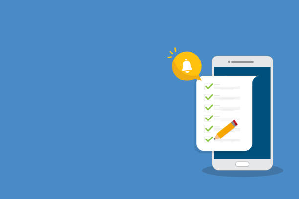 istock Check list document on smartphone, smartphone with paper check list and to do list with checkboxes, concept of survey, online quiz, completed things or done test, feedback. 2102063853