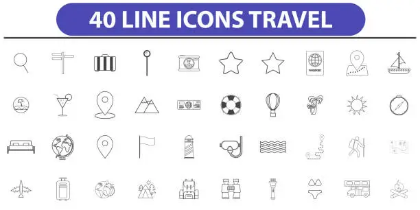 Vector illustration of Travel set icons in line style