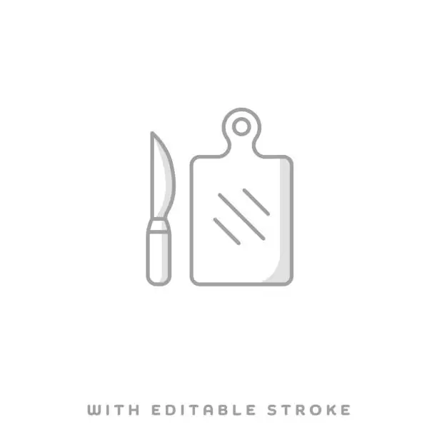 Vector illustration of Cutting Board Line Icon with Shadow and Editable Stroke