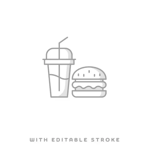 Vector illustration of Fast Food Culture Line Icon with Shadow and Editable Stroke