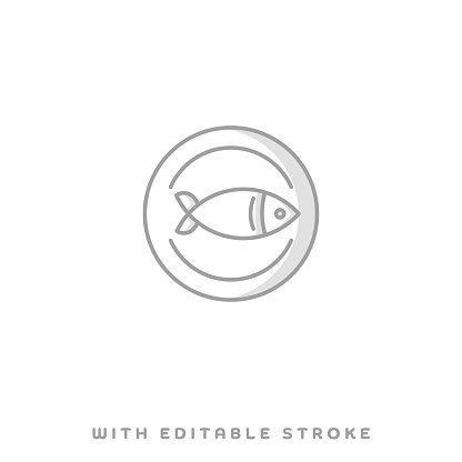 Fish restaurant concept graphic design can be used as icon representations. The vector illustration is line style, pixel perfect, suitable for web and print with editable linear strokes.