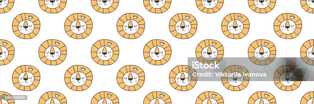 Lison Pattern Hand Drawn Cute Lion Seamless Pattern Stock Illustration - Download ...