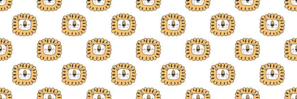 Vector illustration of Hand drawn cute lion seamless pattern