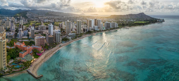 istock Honolulu city with blue sky and clouds 2102081649