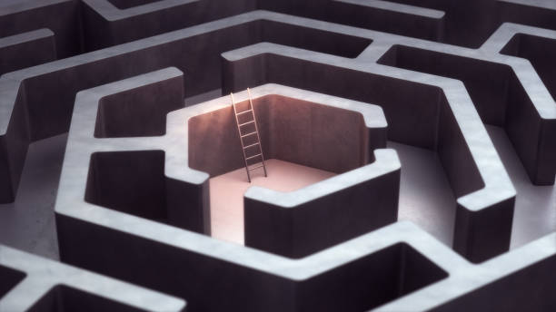 istock Hexagon Maze Concrete and Stairs Orange Light concept 2102091052