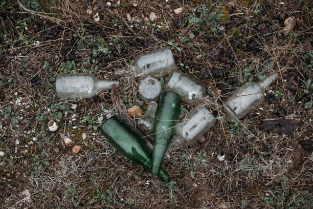 istock Garbage, glass bottles are lying on the ground 2102093127