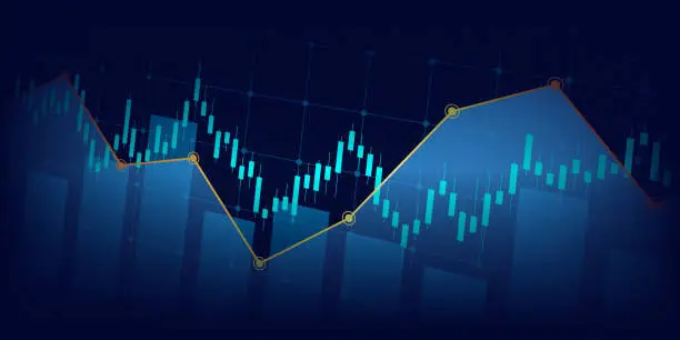 Vector illustration of Financial chart with trading graph in stock market on blue color background