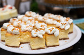 Slices of dessert cake on banquet