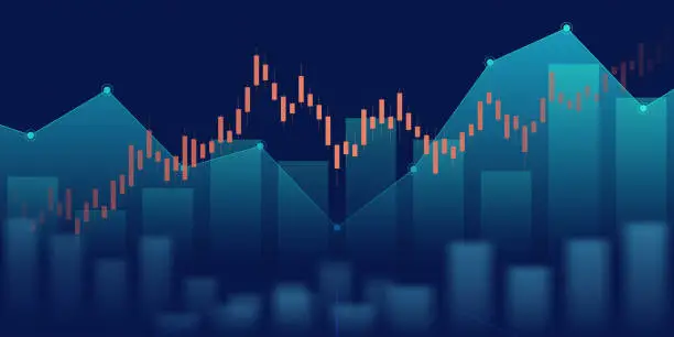 Vector illustration of Financial chart with trading graph in stock market on blue color background