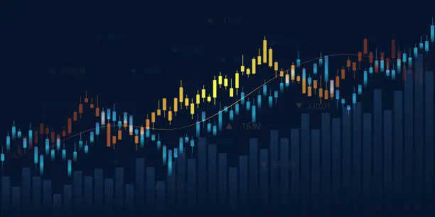 Vector illustration of Financial chart with trading graph in stock market on blue color background