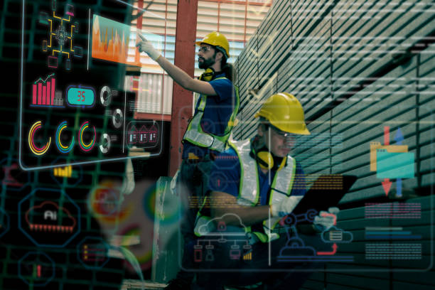 istock Team of engineers working at the factory 2102119105