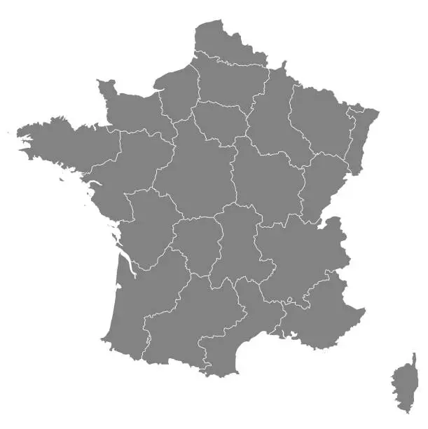 Vector illustration of Outline of the map of France with regions