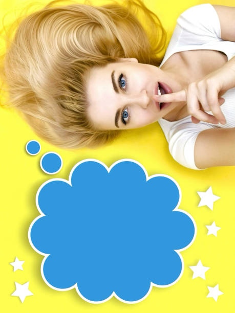Woman face on yellow background Thinking Something Thought