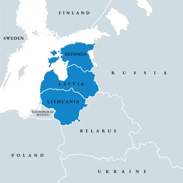 Vector illustration of The Baltic States or the Baltic countries, political map of the Baltics