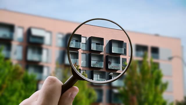 Focusing on a modern apartment building facade