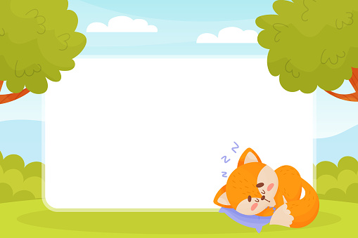 Note Card with Sleepy Fox Animal with Cute Snout and Pillow Vector Template. Funny Mammal Having Bedtime