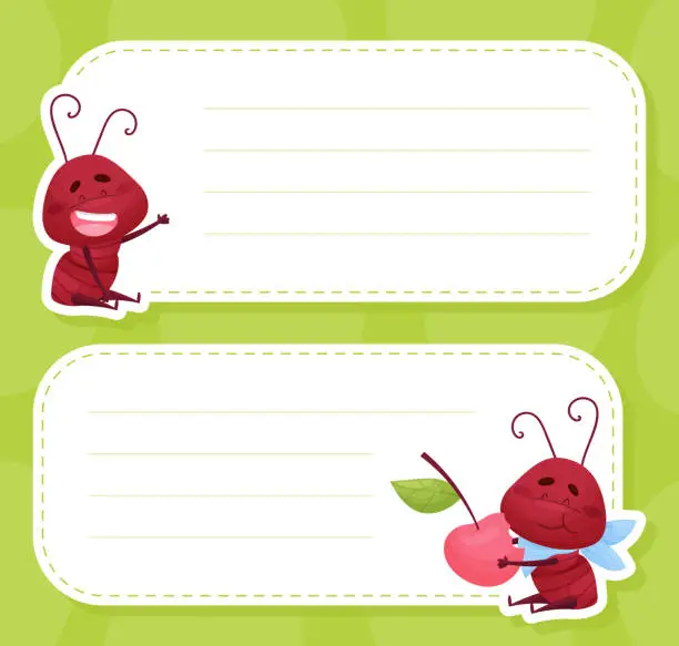 Vector illustration of Empty Note Card with Cute Ant Character Vector Template