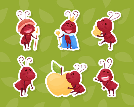 Cute Ant Character Engaged in Different Activity Vector Set. Funny Brown Insect