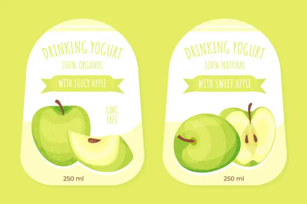 Vector illustration of Green Apple Fruit Yogurt Package Label Design Vector Template