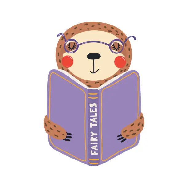 Vector illustration of Cute funny sloth reading book