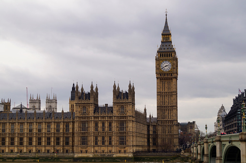 The Big Ben in London against a cloudy sky.