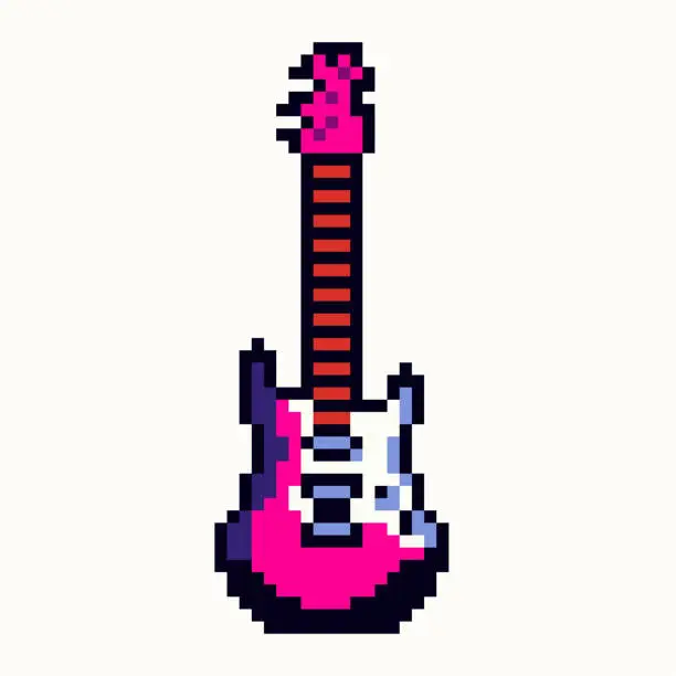 Vector illustration of Electric guitar icon in pixel art style