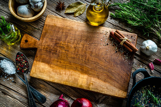 istock Culinary background of herbs, spices and cooking oil. Copy space 2102315084