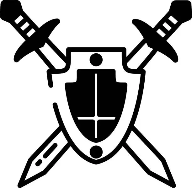 Vector illustration of Knight Shield and Sword  glyph and line vector illustration