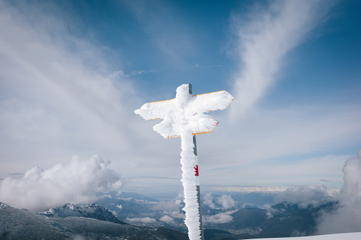 Scenic view of snowy winter landscape in Swiss Alps