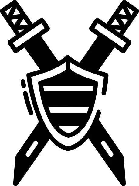 Vector illustration of Samurai Shield glyph and line vector illustration