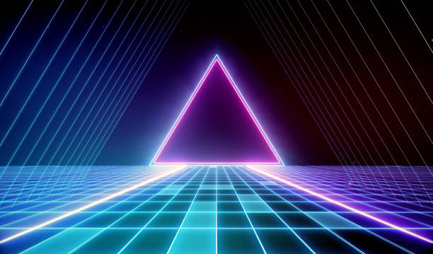 istock Retro 80s-90s Sci-Fi background futuristic grid landscape neon. Digital Cyber Surface. Suitable for design in the style of the 1980`s. 3D illustration 2102368887