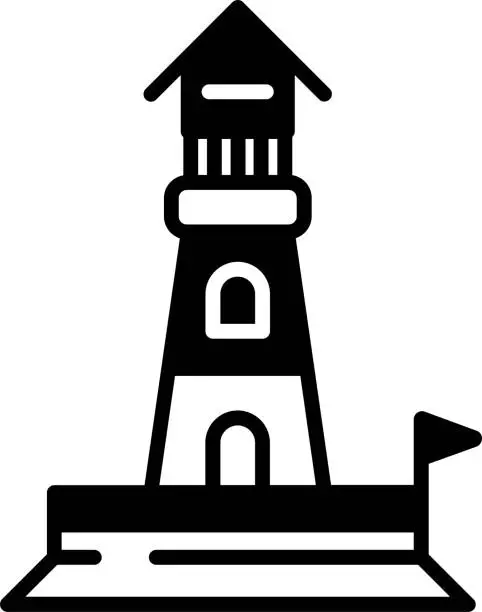 Vector illustration of Light house glyph and line vector illustration