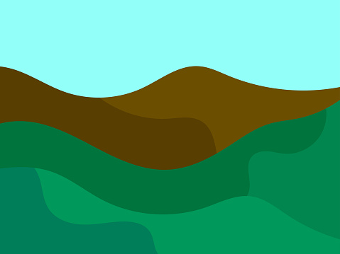 Natura wave landscape in a minimalistic style. Plains and mountains. Boho decor for prints, posters and interior design. Mid Century modern decor. Vector illustration
