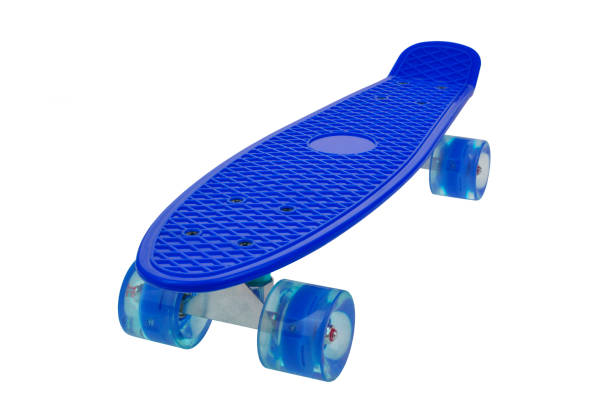 Blue skateboard deck on white background stock photo