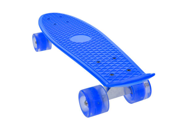 Blue skateboard deck on white background stock photo