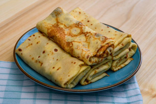 istock A stack of stuffed pancake croquettes on a plate 2102434387